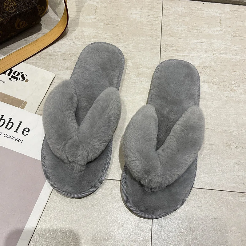 Nieuwe Dames Winter Harige Snoep-Gekleurde Konijn Haar Slippers Comfortabele Snoep-Gekleurde Huis Schoenen Vrouwen Lage Hakken Pluche Katoenen Slippers