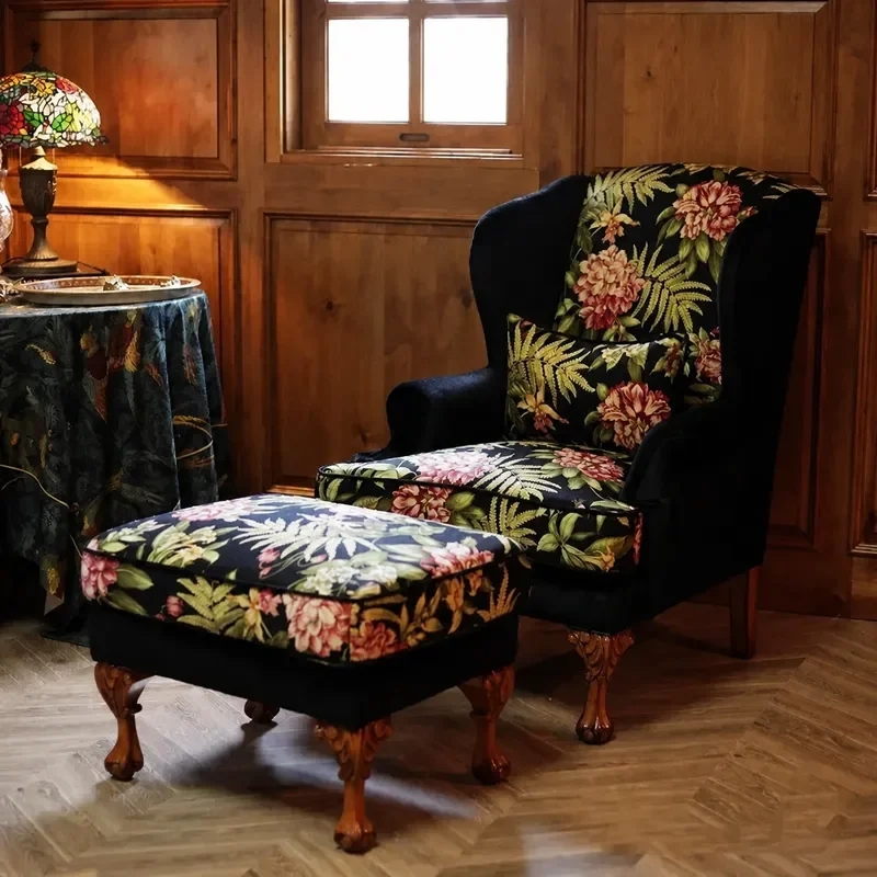 American Country Style Fabric Single Sofa Simple Pastoral Leisure Armchair Neoclassical High Back Chair for Living Room Club