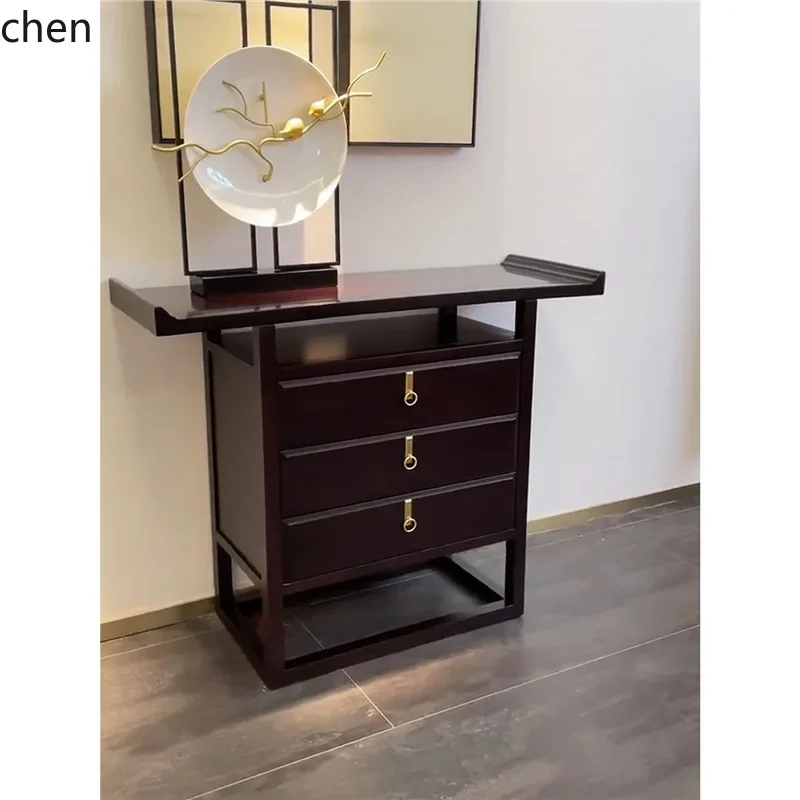 Ebony Wood Entryway Cabinet Modern Zen Style Drawer Three-Drawer Cabinet Hallway Entryway Wall-Mounted End View Table