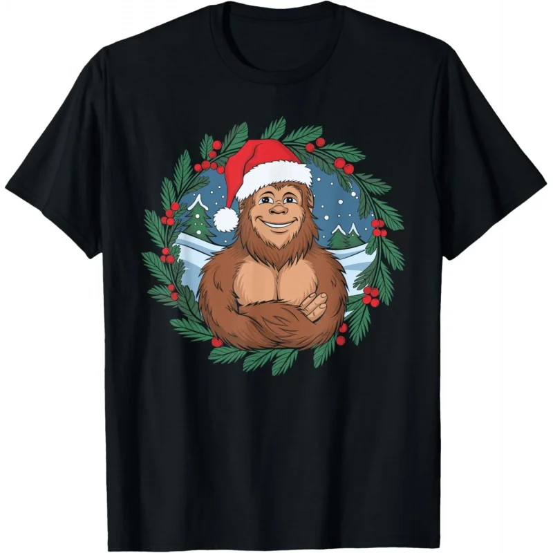 

Bigfoot Christmas Tree Lights Funny Xmas Sasquatch Santa T-Shirt