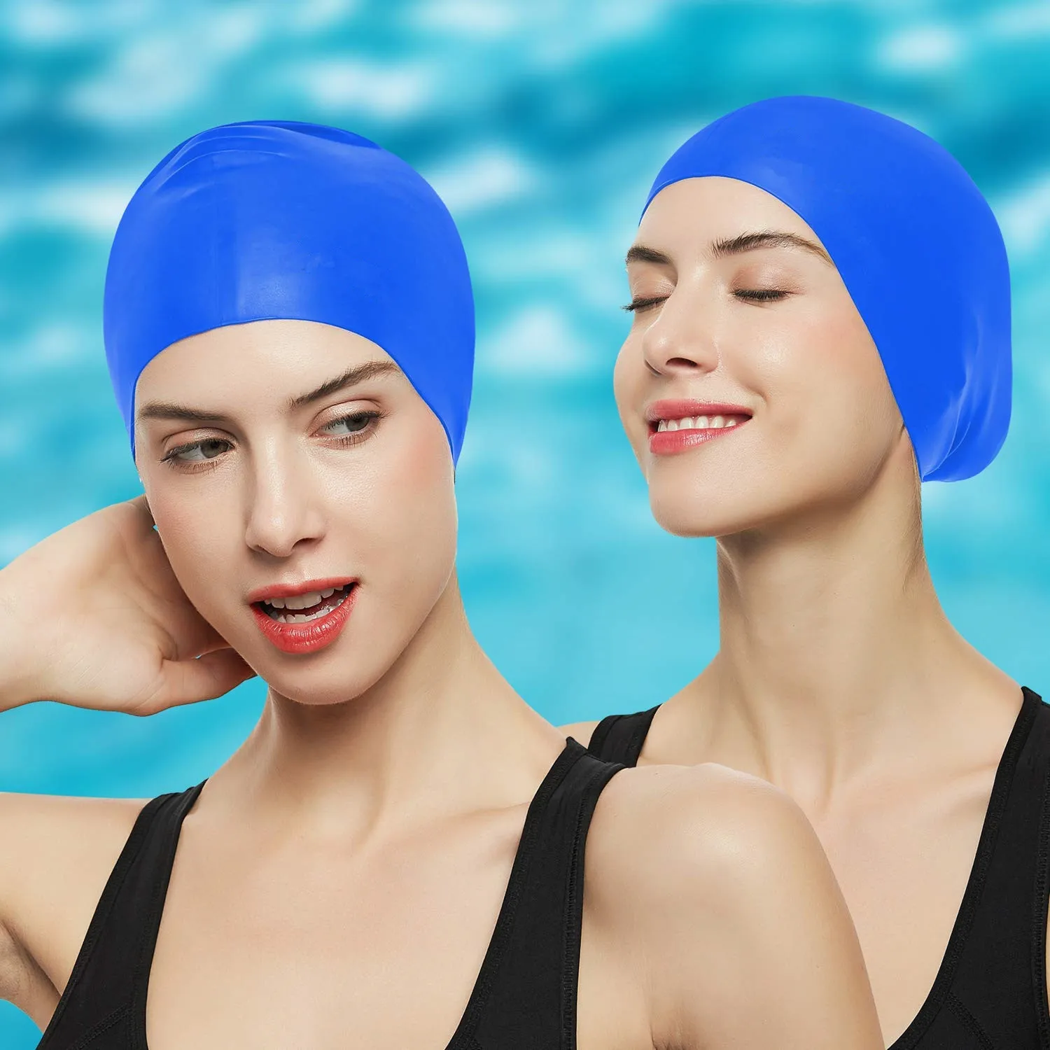 Women Silicone Waterproof Swimming Cap Ladies Long Hair Protection High Elastic Swim Caps for Surfing Diving Pool Hat Free Size