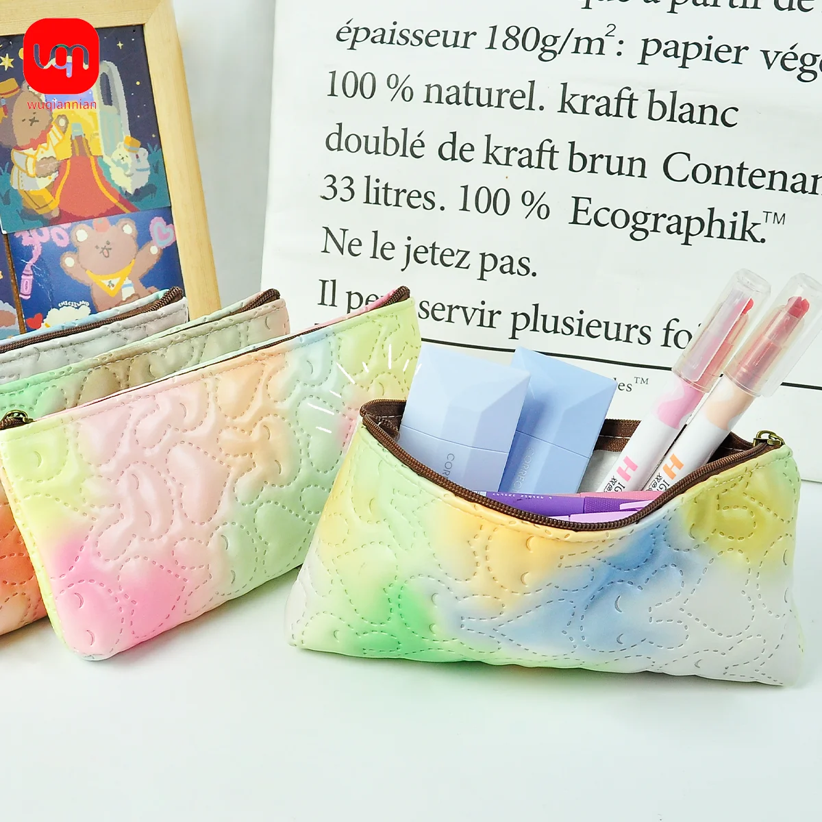 Gradient Color Pu Leather Handle Zipper Large Capacity OrganizerBag Three-Dimensional Pen BagFor Kindergarten Students