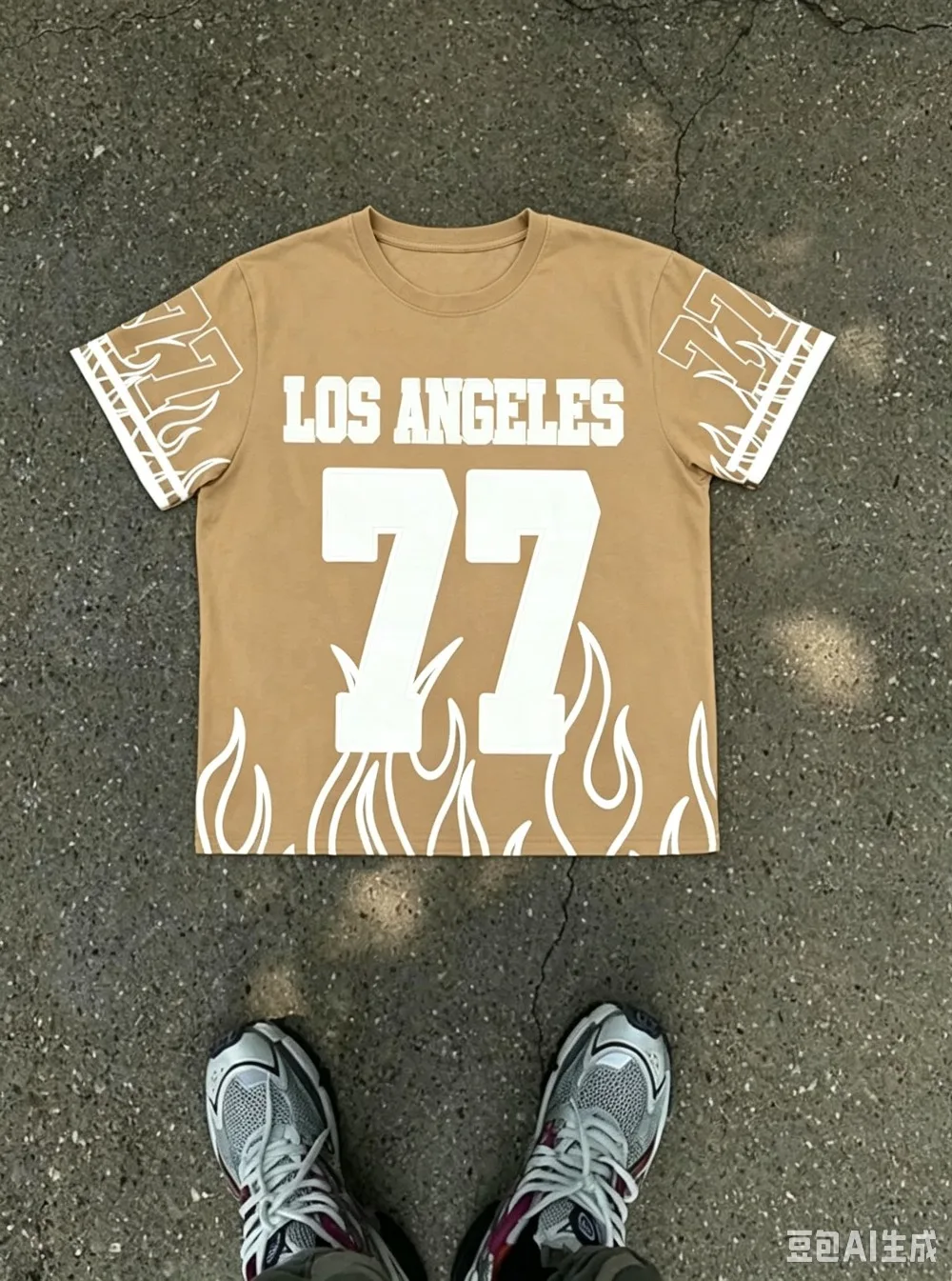 Men's 3D Print Flame Colorful Los Angeles Letter 77 Print Round Neck T-Shirt - Casual Trendy, Personalized Men's and Women's Top