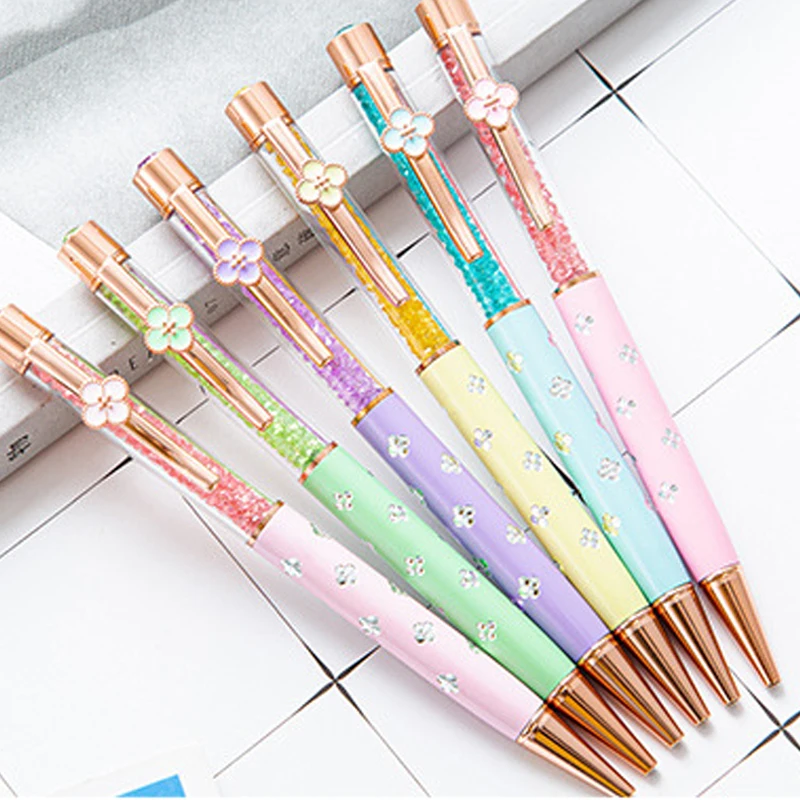 Creative Four-leaf Clover Crystal Metal Ballpoint Pens School Supplies Korean Stationery Office Accessories Teacher Gift Pens