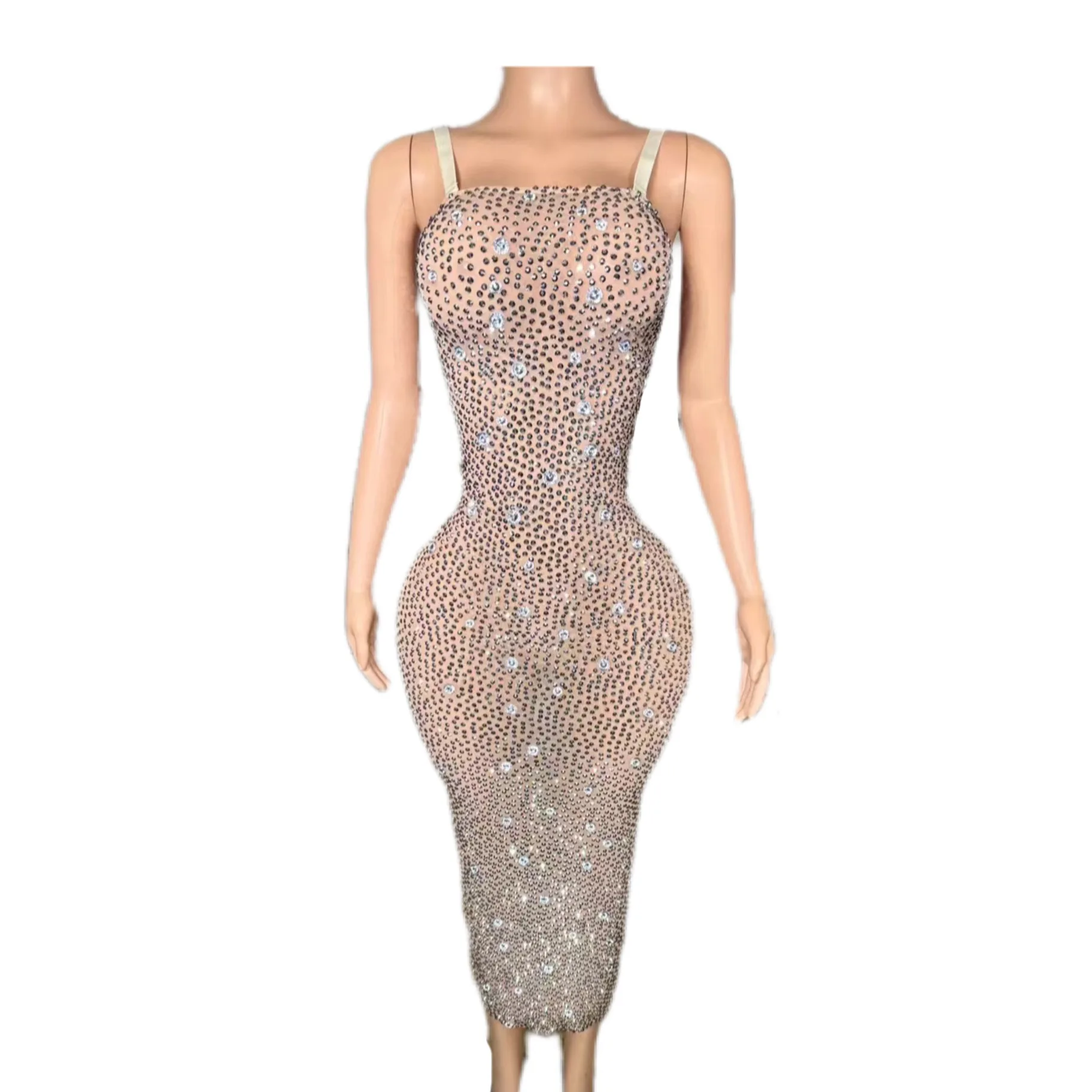 

Electronic Music Festival Nightclub Sexy Costume Women's Clothing Strap Shiny Small Bar Party Evening Host's Dress Sleeveless