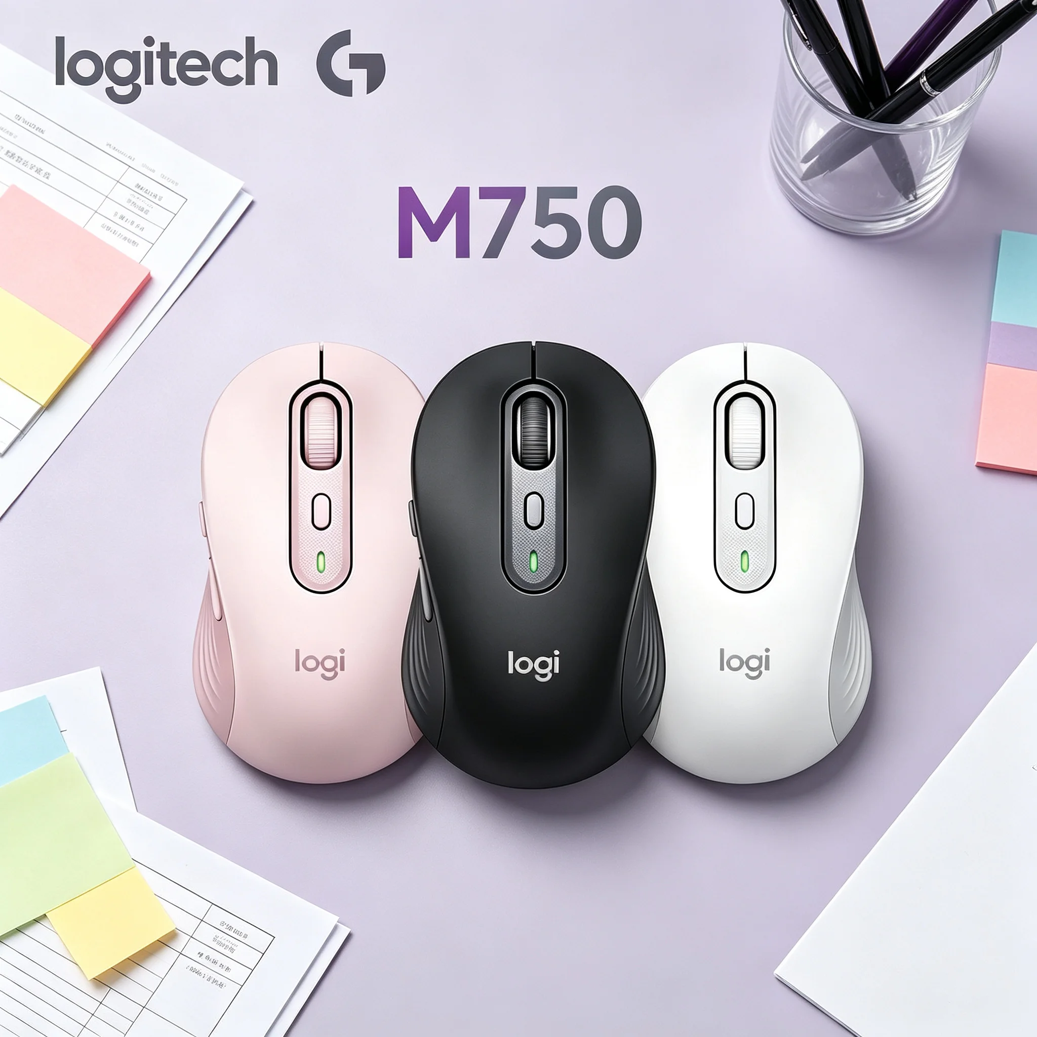 Logitech M750 Silent Wireless Mouse Easy Switch for Laptop Tablet PC Ergonomic Grip Mice for Quiet Working Environment