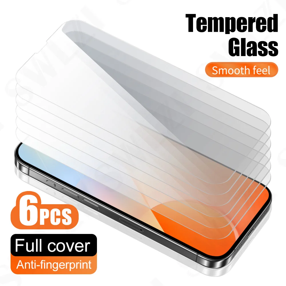 

6Pcs Tempered Glass Protective Film For iPhone Air 16 Plus Screen Protector 17 15 Pro Max 14 Pro Glass Smartphone 13 12 11 XR