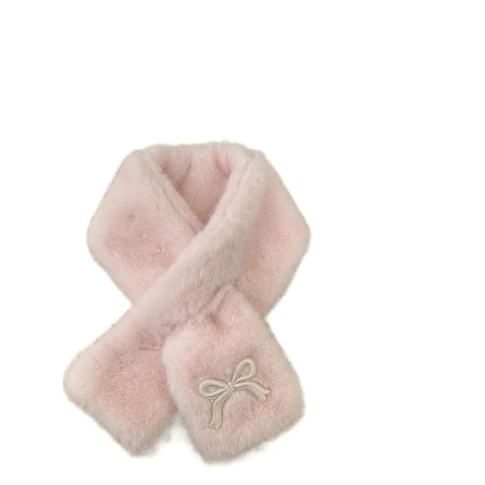 Słodki, jednolity kolor, szalik z kokardą, casualowy, ciepły, chroniący przed zimnem, szalik na szyję, wiatroodporny, w stylu koreańskim, pluszowy szalik dla dzieci, dla dziewczynek.