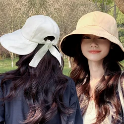 2024 Korean Summer Hat Big Wide Brim Women Bucket Hat Foldable UV Protection Solid Color Beach Panama Ladies Girls Outdoor Caps