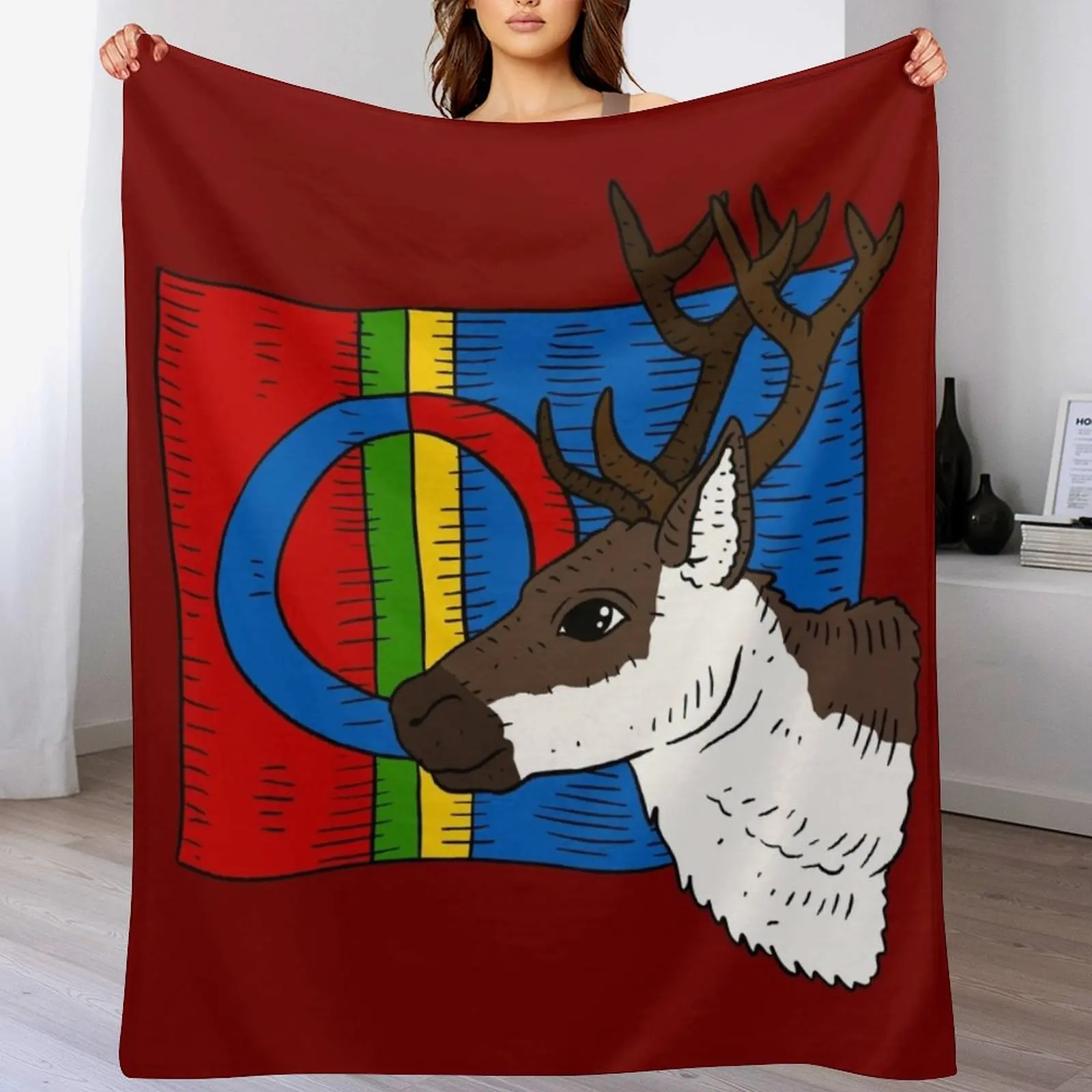 sami flag and reindeer. S??mi people. Throw Blanket Decorative Beds Sofa Throw Blankets