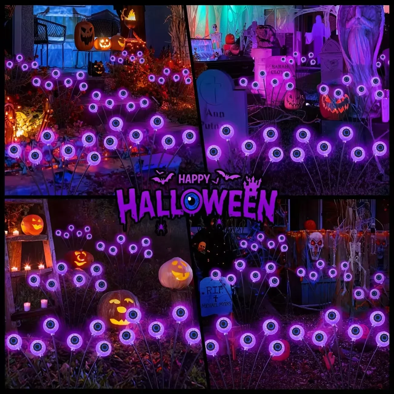 Solar Eyeball Stake Lights Halloween, Flexible Firefly Style Waterproof, for Lawn Garden Yard Pathway Haunted House Decor