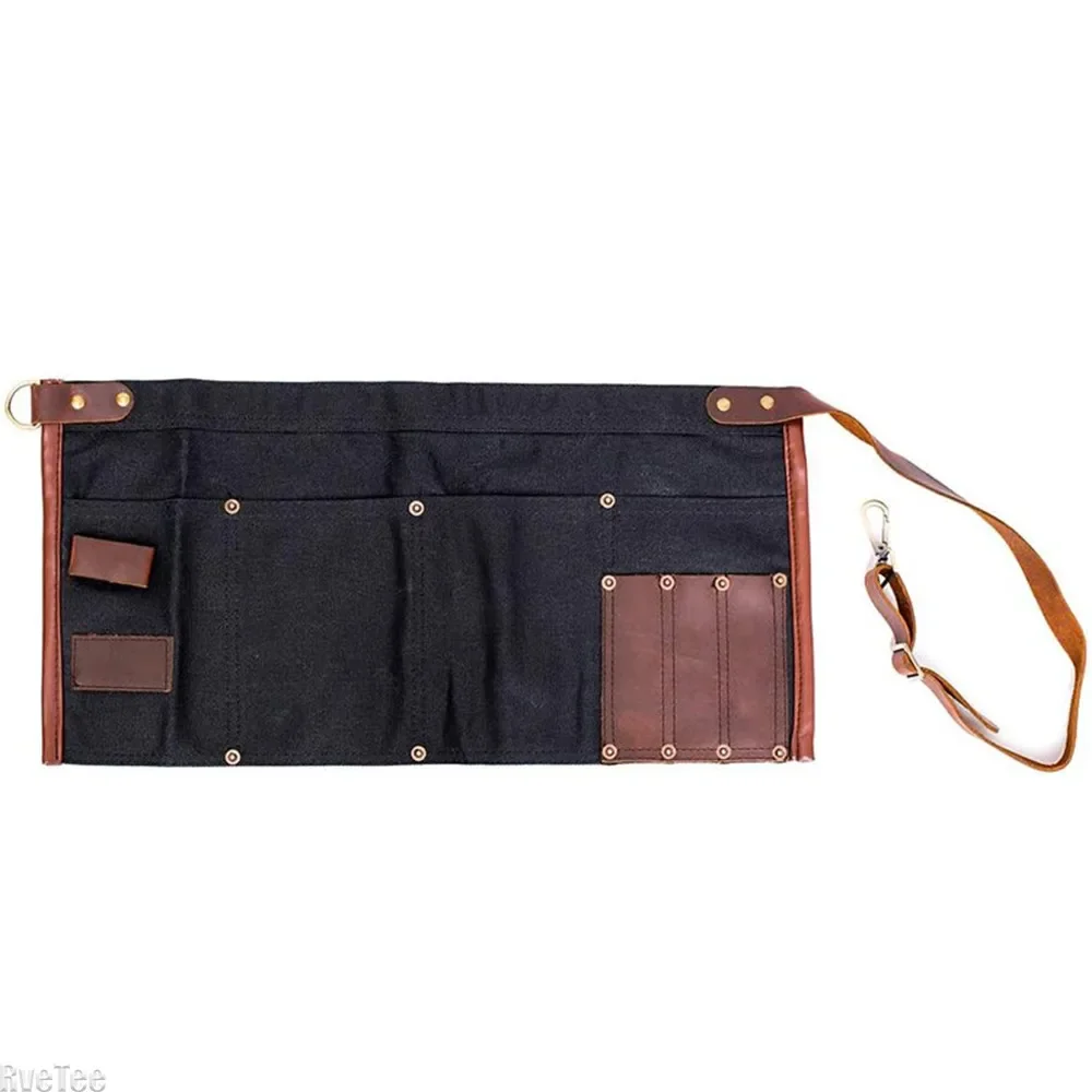 Waterproof Waxed Canvas Tool Apron With The Adjustable Genuine Leather Belt For Electrician Tools Garden Tool