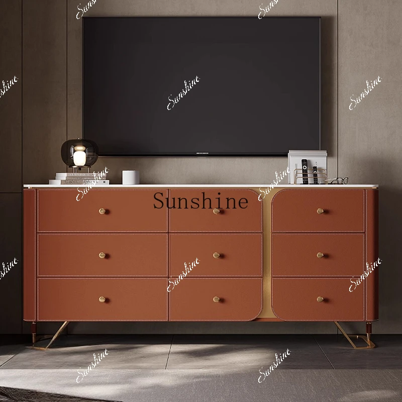Solid wood, modern minimalist living room dining edge, bedroom bedside storage, rock slab drawer cabinetP