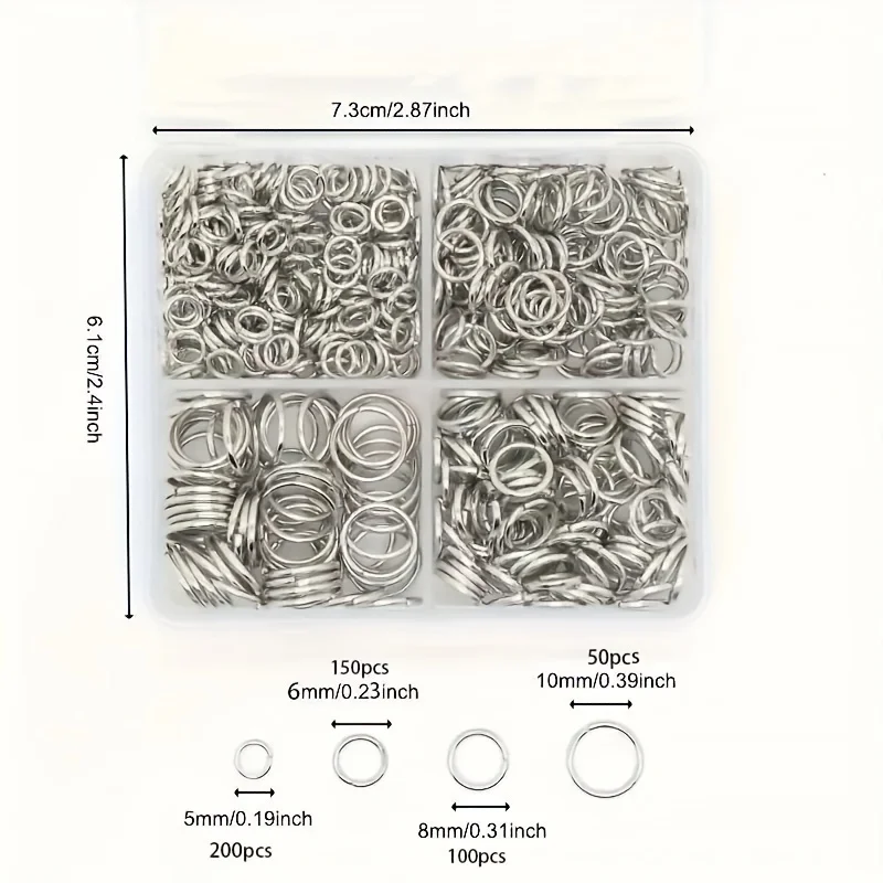 500Pcs Mixed Open Jump Rings Set 5mm 6mm 8mm 10mm Assorted Sizes Flat Connection DIY Bracelet Necklace Earring Jewelry Making