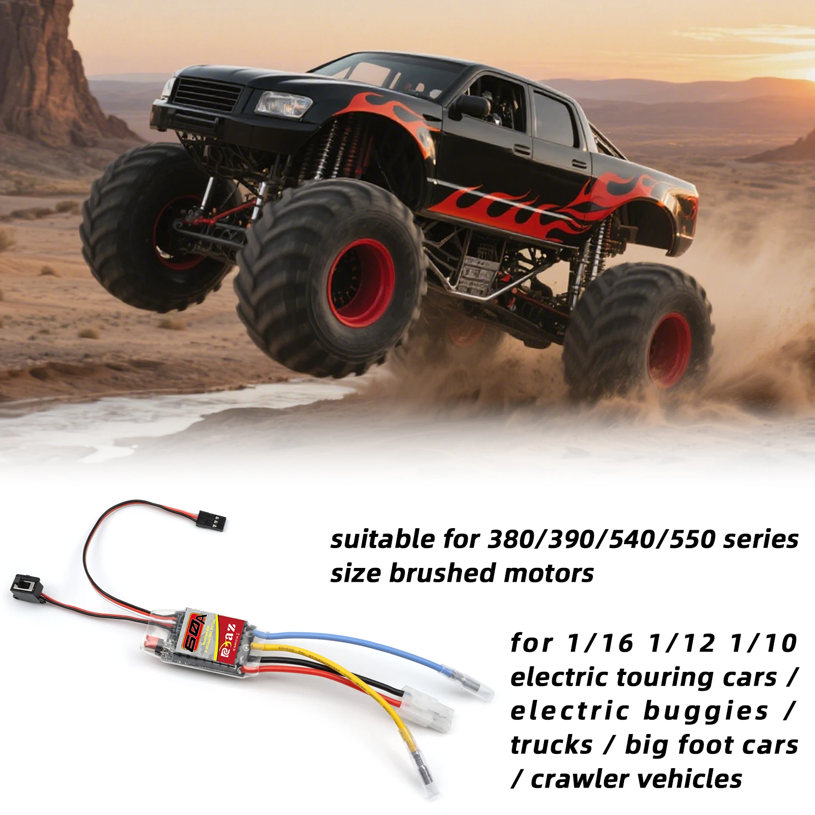 RCXAZ 540 Brushed Motor 12T-40T ESC 600A Speed Control Combo Set Hill Climb Drift Racing Waterproof for 1/10 RC Cralwer Car/Boat
