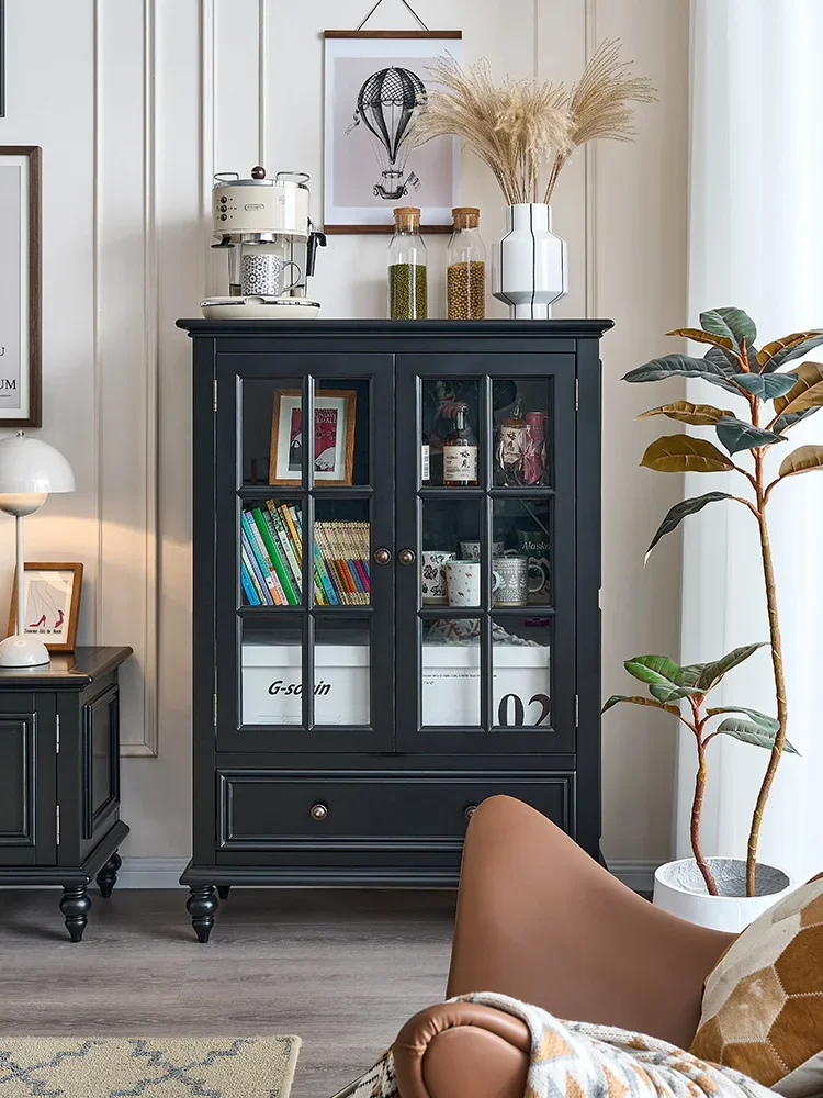 

Легкий роскошный винный шкаф из массива дерева, черный настенный высокий шкаф для кухни, дома