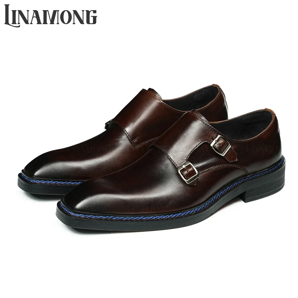 

Genuine Leather Buckled Monk Shoes Designer Style Business Dress Shoes Almond Toe British Style Genuine Leather Oxfords for Men