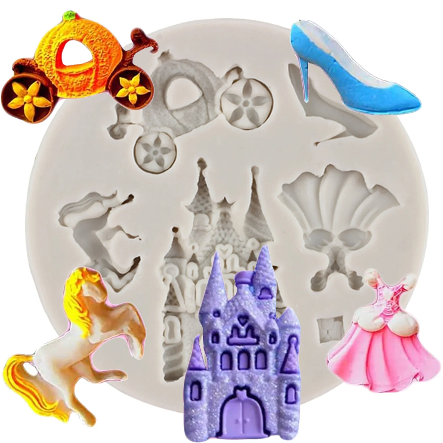 DIY Fairy Princess Dress Castle Shoes Horse pumpkin Car Silicone Molds Girl Fondant Cake Decorating Tools Candy Chocolate Moulds