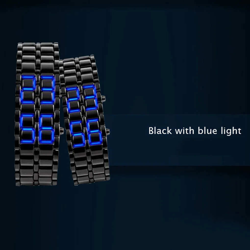 Men Watch Lava LED Faceless Fashion Accessory Digital Bracelet Friendship Hand Wrist Wristwatch Full Chain Blue