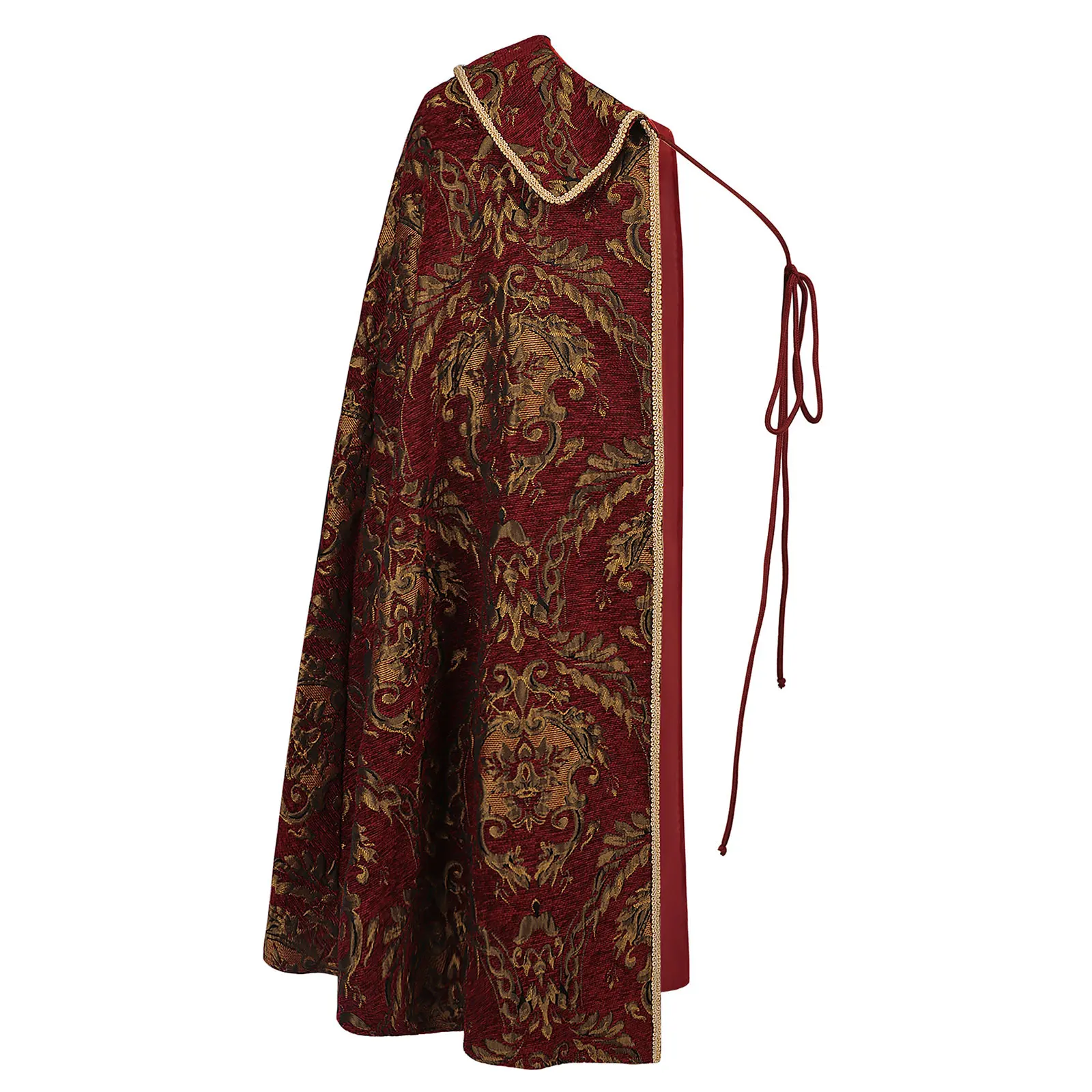 

Men Medieval Renaissance Jacquard Cloak One Shoulder Retro Pattern with Trim Lapel Cape Tudor King Costume for Halloween Party