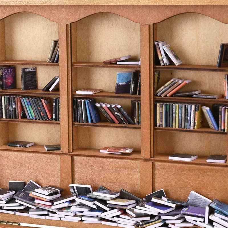 ABXE-Small Anxiety Bookshelf With 400 Books Miniature Library Wooden Bookshelf Fidget  Shake Away Your Anxiety Creative