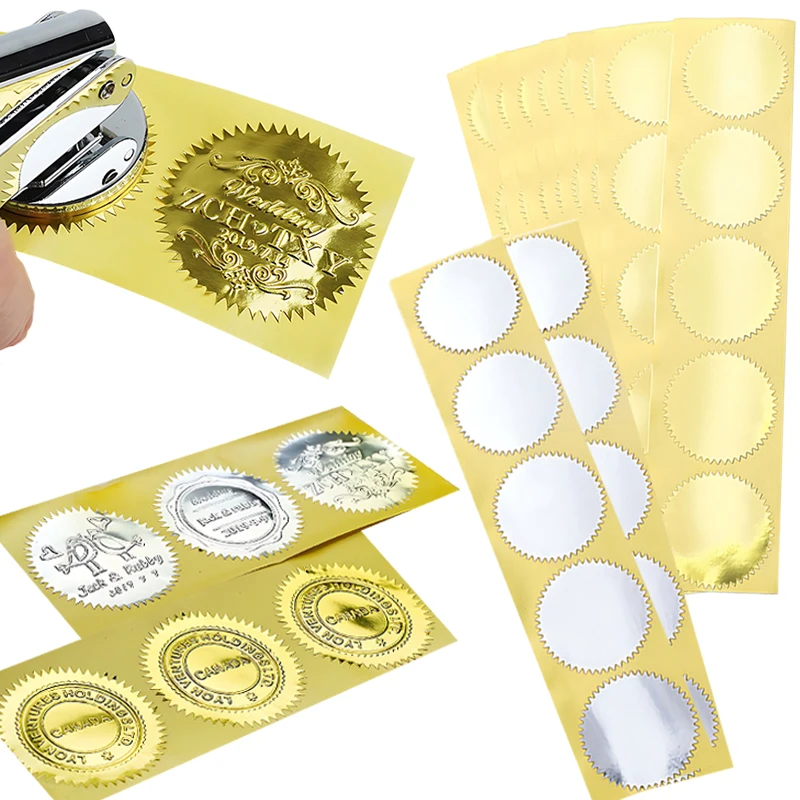 45mm Gear Sticker 100pcs/Pack Golden Silvery Round Gear Sticker Embossed Stamp DIY Material Greeting Card Wedding Invitation ZYF