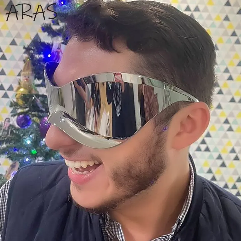 Óculos de sol oversized feminino masculino 2025 tendência produto marca de luxo designer punk uma peça óculos de sol retro y2k sem aro