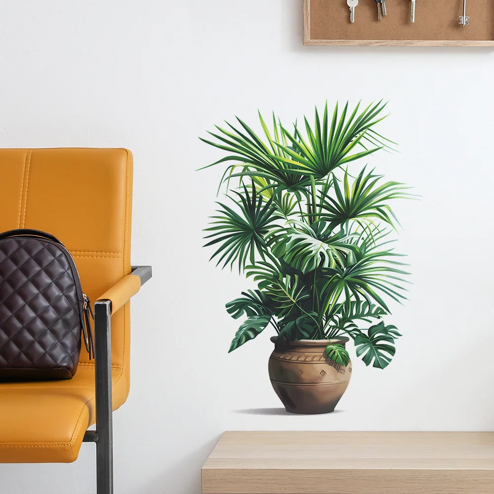 Green Plant Potted Plant Simulation Flower Pot Wall Sticker Bedroom Living Room Foyer Home Wall Decoration Sticker Self Adhesive