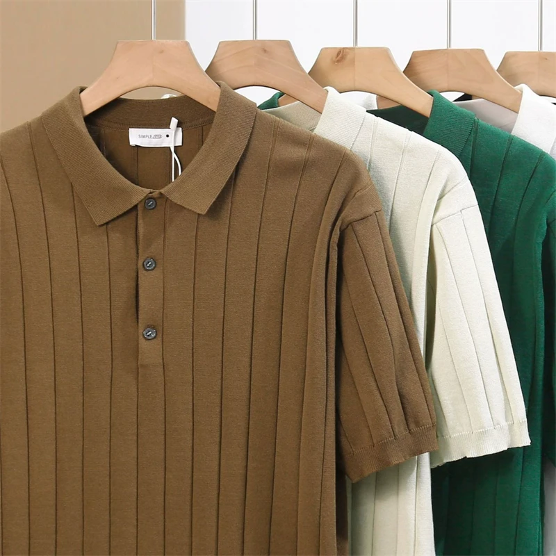 

Вязаные рубашки поло из ледяного шелка Coolness для мужчин с коротким рукавом, однотонные летние высококачественные вискозные эластичные рубашки из полиэстера Camisas De Hombre