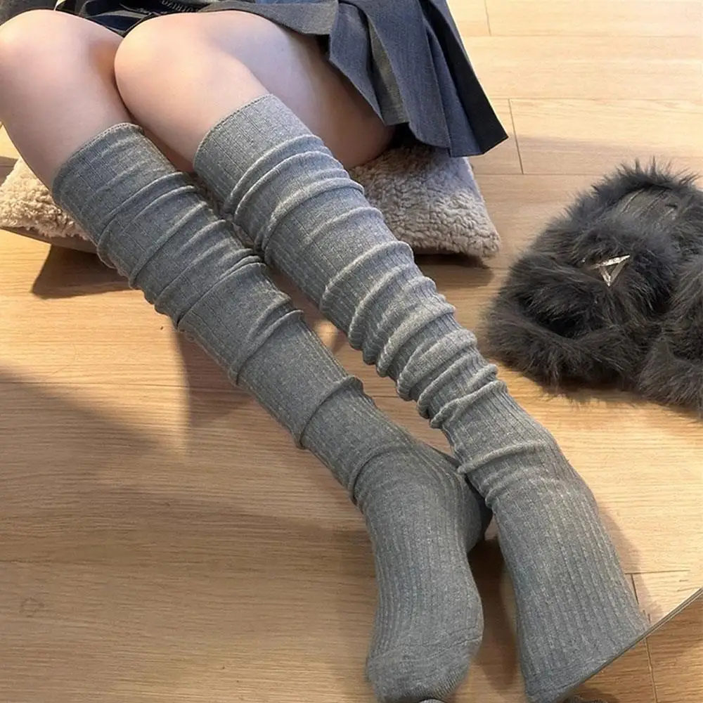 1足 ソリッドカラー 暖かいニーソックス カジュアル オーバーニーソックス ニット ロングソックス ブーツ用 女性用 膝丈 太もも丈ソックス
