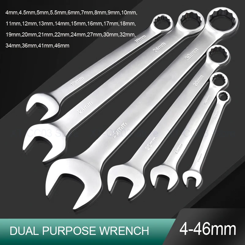 

4mm-46mm Dual Purpose Wrench Open End Ended Spanner Kits Hand Tools Socket Key Ratchet Mechanical Tools Metric Wrench Spanner