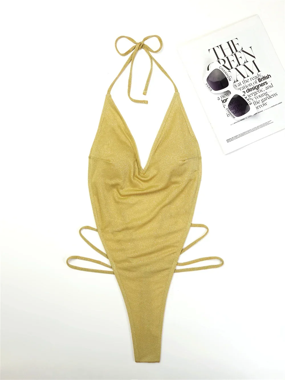 Luksusowe złote bikini ekstremalne Backless Push Up mikro stringi strój kąpielowy wakacje stroje kąpielowe kobiety strój plażowy Monokini letni
