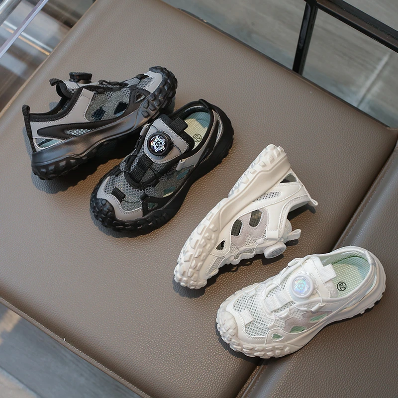 Summer Kids Mesh Sneakers Patchwork Cut-outs Causal Sports Sandals for Boys Girls Fashion Non-slip Children School Running Shoes