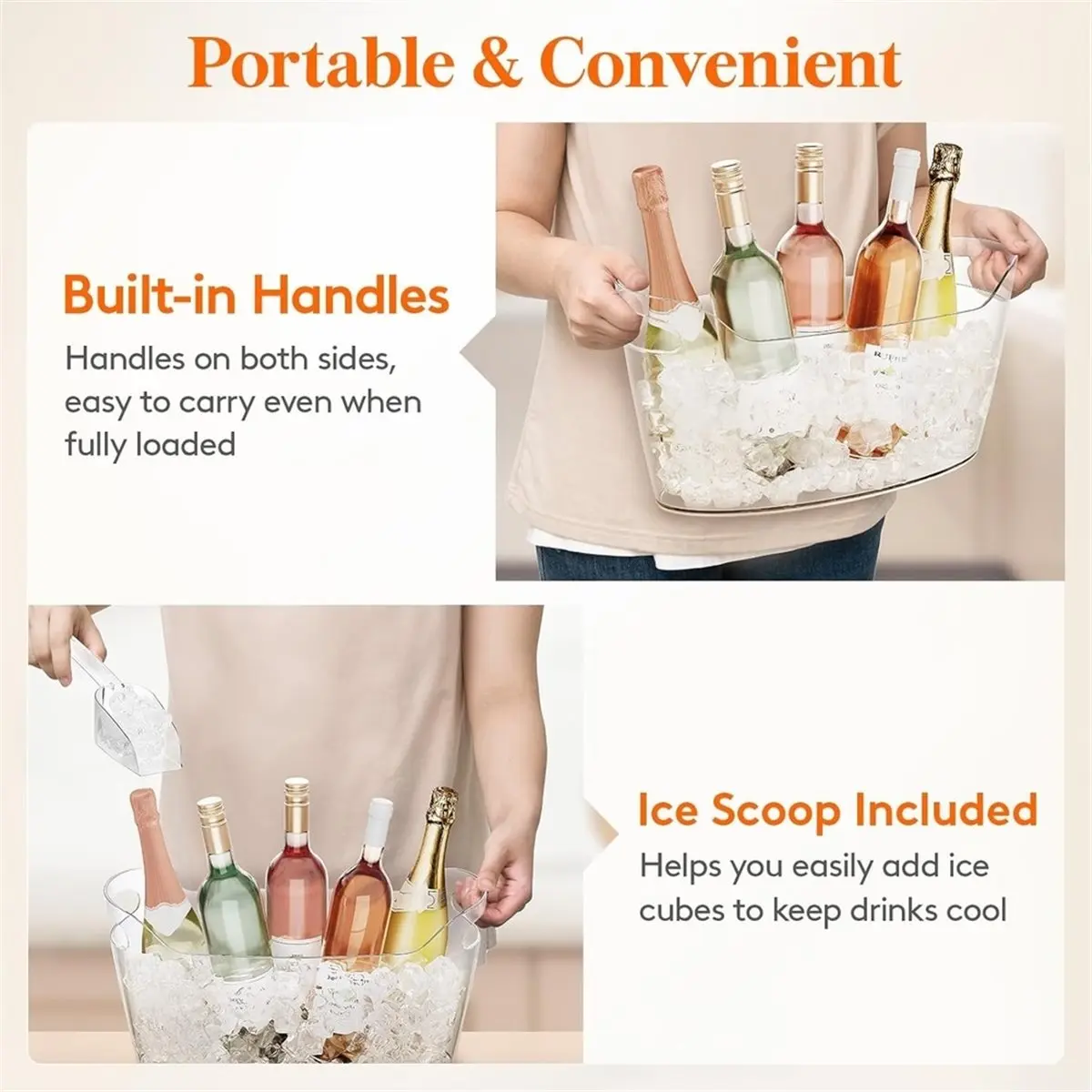 Multi-use Gear 6.5L Ice Bucket for Parties, Portable Drink Bucket for Cocktail Bar, Plastic Champagne Cooler for Beverage/Wine/B