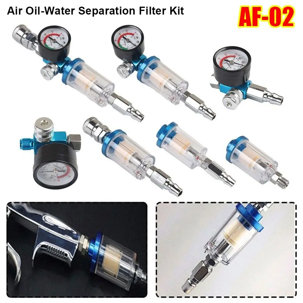 

1Pcs AF-02 Air Oil Water Separation Filter Kit with Regulator Gauge 1/4 Inch Thread Painting Spray Torch Moisture Separator