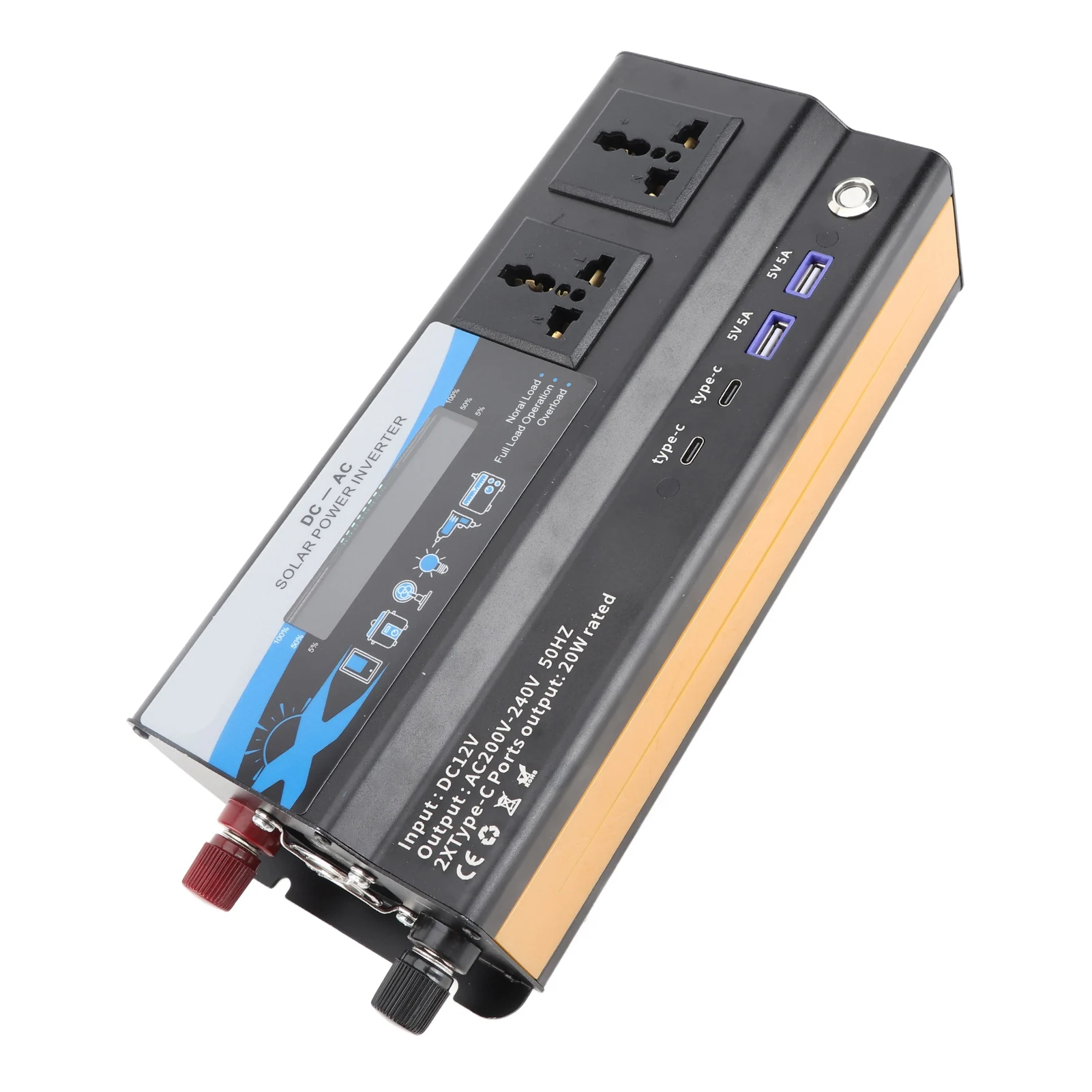 12V 6000W Peak Modified Sine Wave Power Inverter 2USB 2Type-C Color LED Light Car Converter