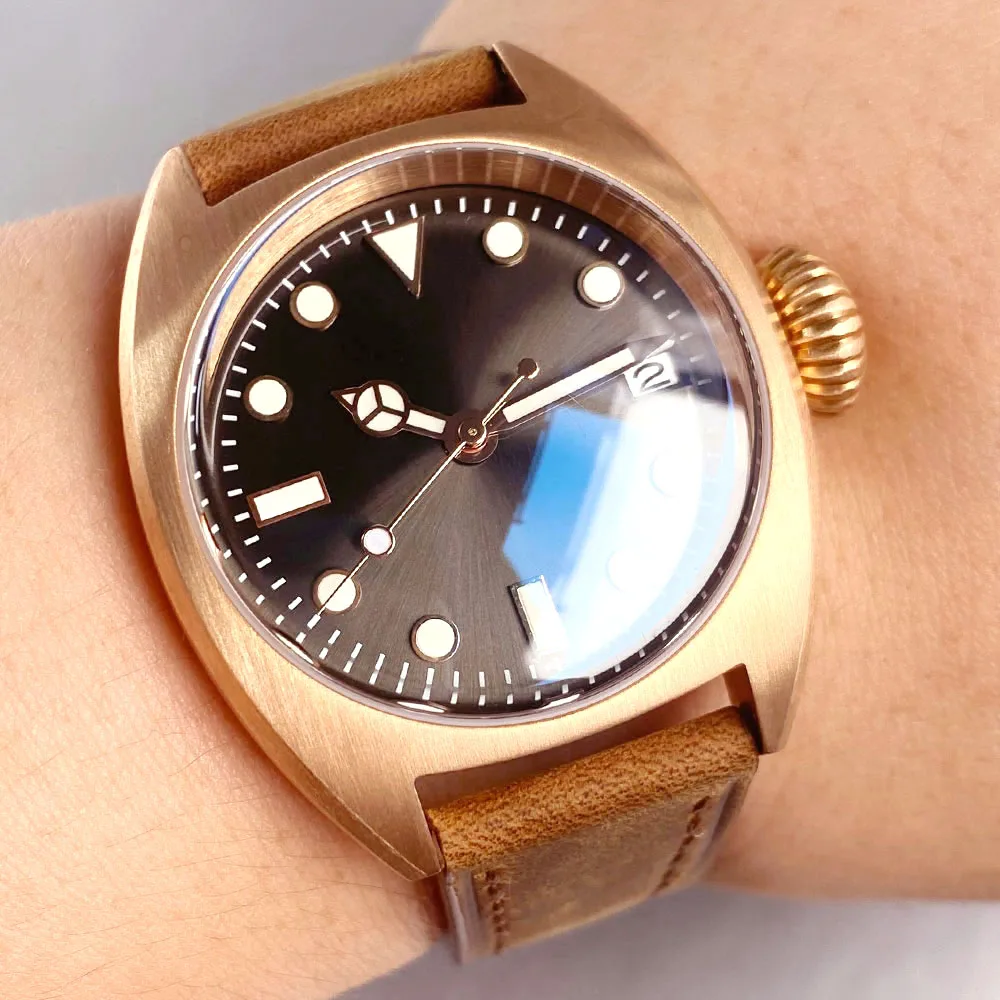 Customized CUSN8 Bronze Retro Bubble Sapphire Glass Grey Diver WristWatch Military 36mm 20ATM Automatic NH35A Mechanical Watch