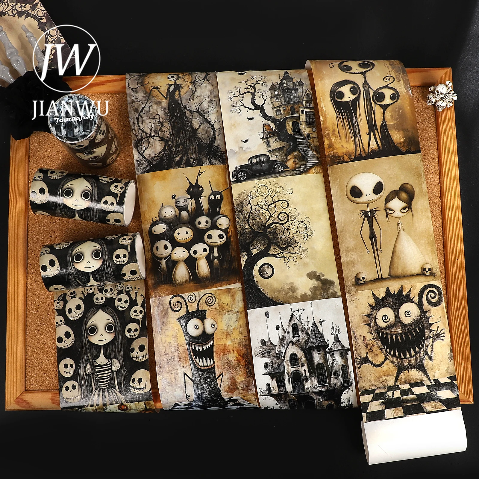 

JIANWU 80mm*205cm Vintage Dark Halloween Ghost Landscape Material Collage Scrapbook Washi Tape Creative DIY Journal Stationery