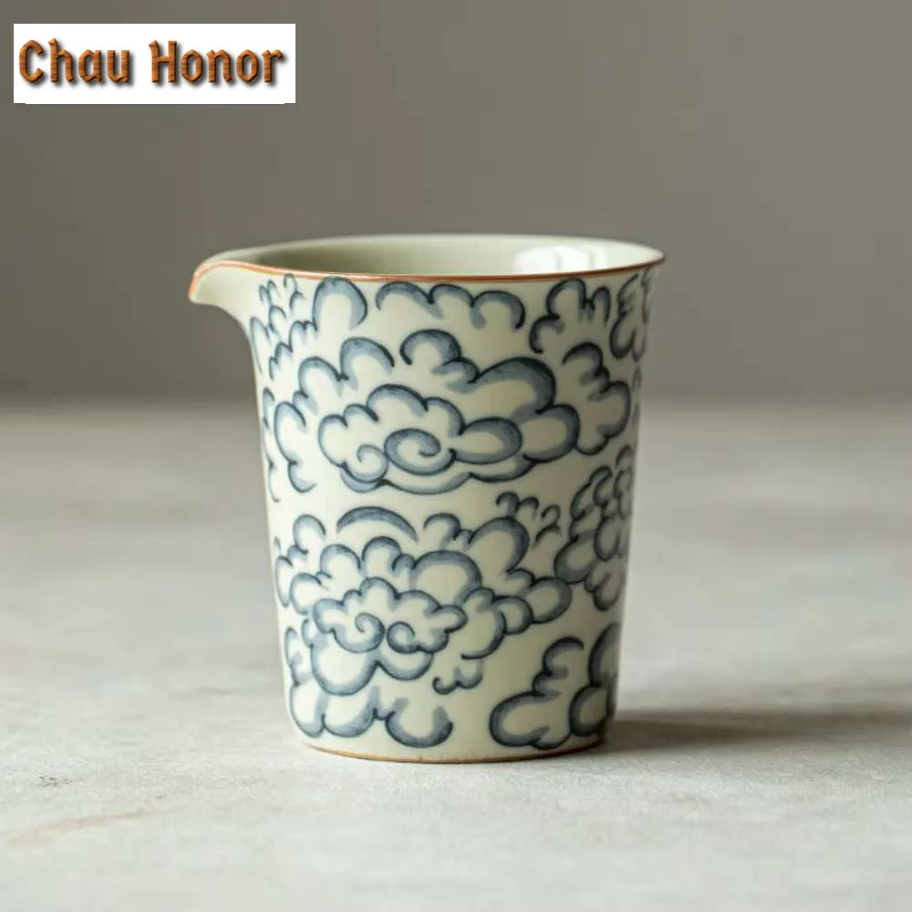 230ml Handamde Ru Kiln Ceramic Tea Pitcher Creative Auspicious Clouds Cha Hai Justice Cup Chinese Tea Set Ornaments Supplies