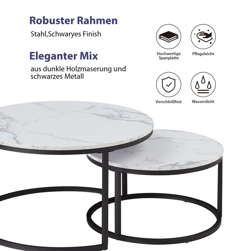 EGOONM Weißer Marmor runder Teeschreibtisch Beistelltisch in Wohnzimmermöbel Couchtisch Holzkombination Home Metallhalterung – Detail 7