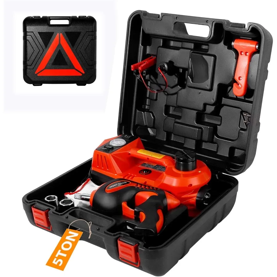 

Electric Hydraulic Car Jack 5Ton 11023lbs with Tire Inflator Pump and Electric Wrench Lift for Car SUV Sedan Change Tires Red