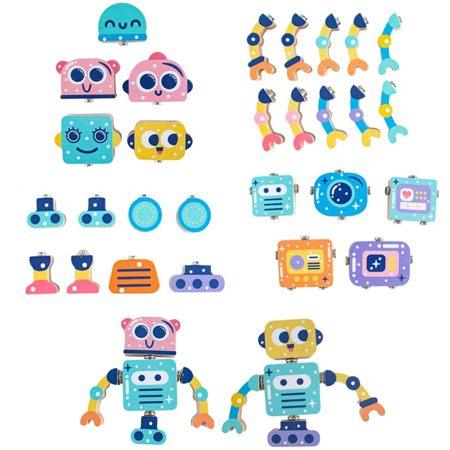 Snap-Together-Bauspielzeug aus Holz, Roboter-Bausteine, Montessori-Spielzeug, Geschenk für Kleinkinder im Alter von 3, 4, 5, 6 Jahren