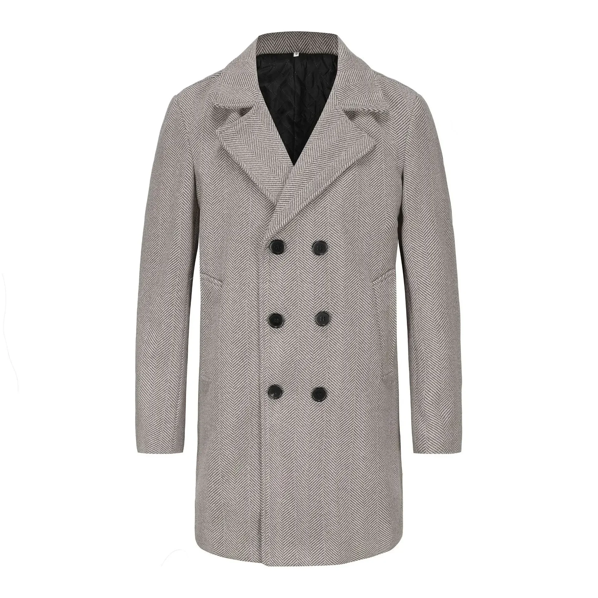 LIBIELIY 2024 New Autumn And Winter Men's Mid-Long Wool Checkered Double-Breasted Coat, European Size Fashion Business Wool Oute