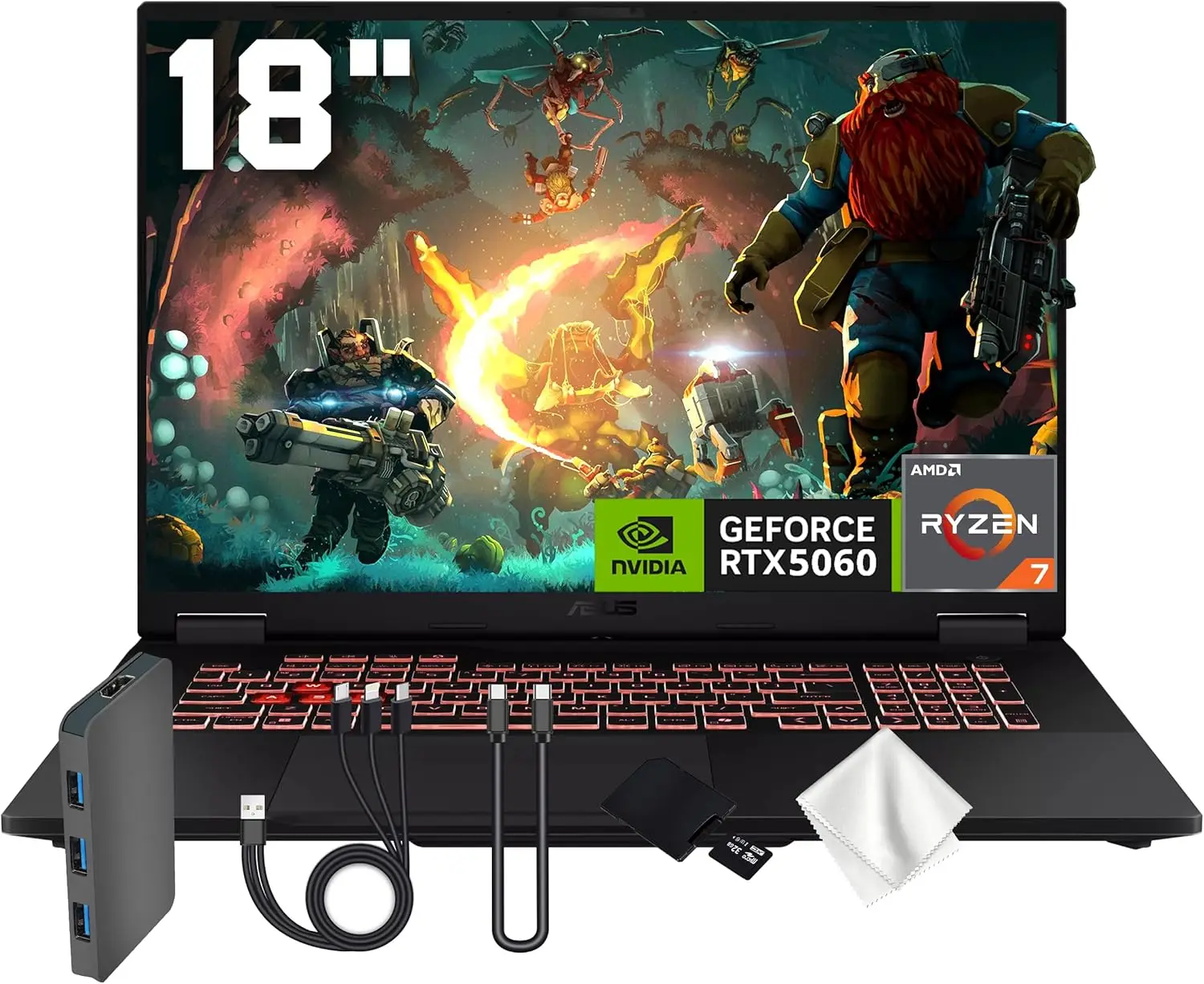 

ASUS TUF A18 18" WUXGA 144Hz Gaming Laptop AMD Ryzen 7 260 RTX 5060 8GB 64GB DDR5 5TB Storage Backlit Keyboard Win11 Pro