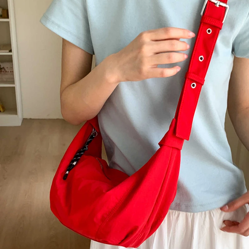 

Women Red Canvas Crossbody Bags Summer New Design Wide Strap Single Shoulder Bag Solid Color Casual Large Capacity Bags