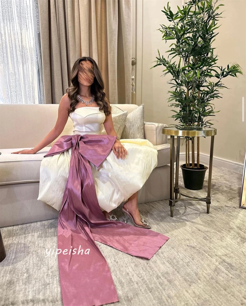 Prom Dress Satin Bow Draped Pleat Christmas A-line Strapless Bespoke Occasion Gown Knee Length Dresses Evening Saudi Arabia