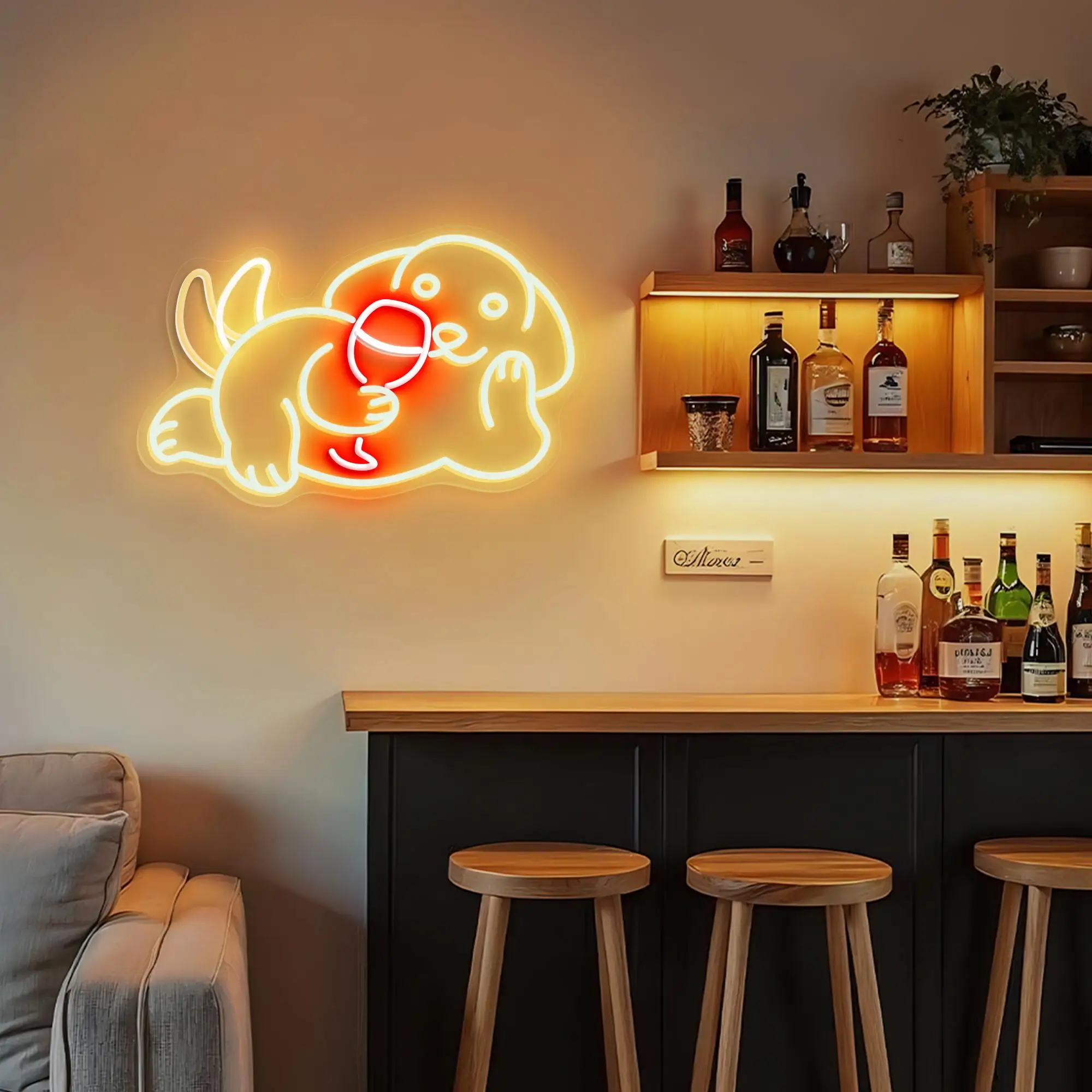 Dog Neon Sign with Wagging Tail Cute Wall Art Decor for Pet Lovers Bar Club Sign Game Room Aesthetic Decor Puppy Neon