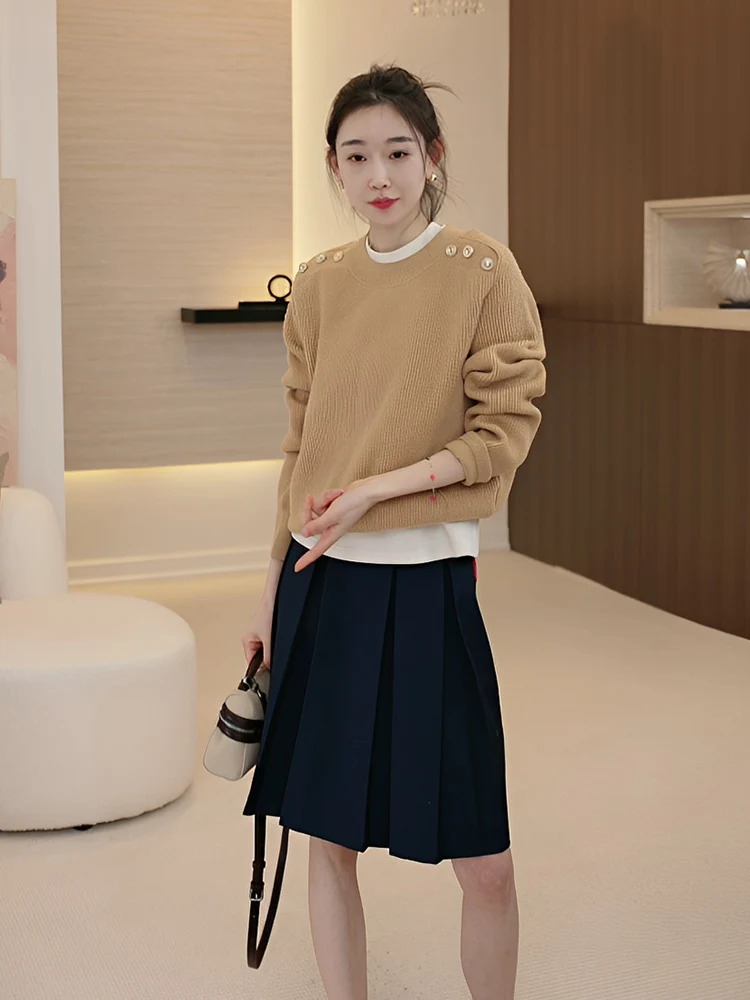 

Вязаный свитер OUDOEE для женщин, с круглым вырезом, весенняя новинка, простой, для ношения как под одежду, так и поверх нее, удобный, дышащий, с длинными рукавами