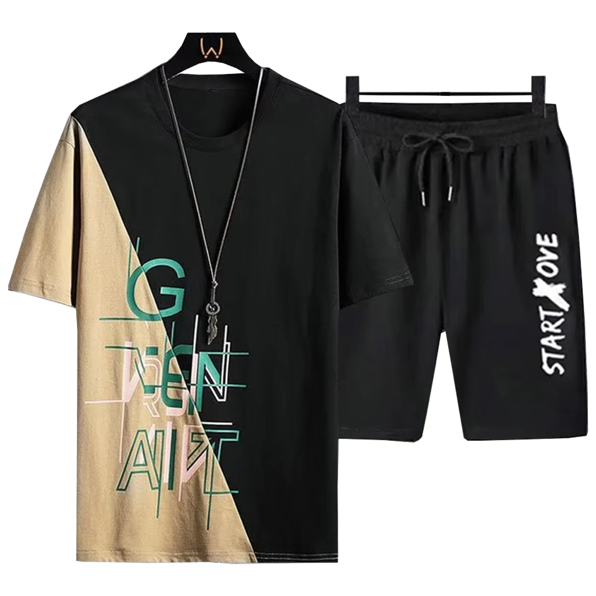 Men's Short Sleeved Shirt Casual Cropped Pants Letter Printed Pattern Spring Summer Sports Youth Student Couple Clothing