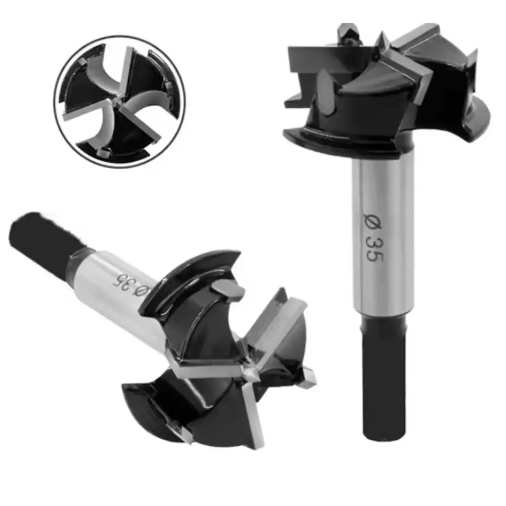 Apri foro cerniera a 3 flauti Punta in metallo duro da 35 mm Limite regolabile Punta da trapano per la lavorazione del legno Punta da trapano professionale per posizionamento cerniera esagonale